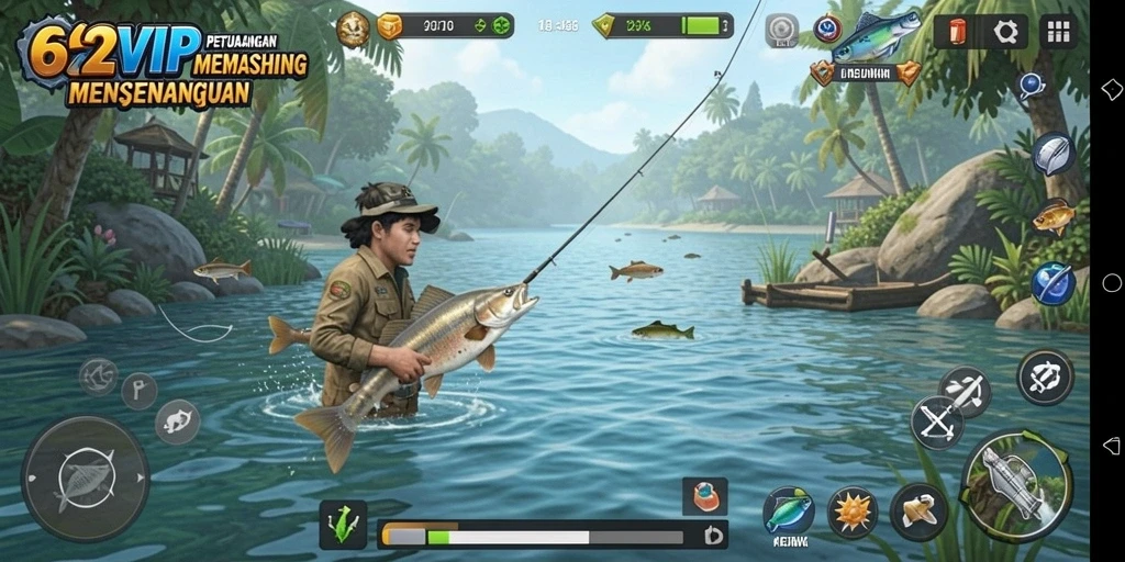 Screenshot gameplay 62VIP dengan suasana memancing yang mendebarkan.