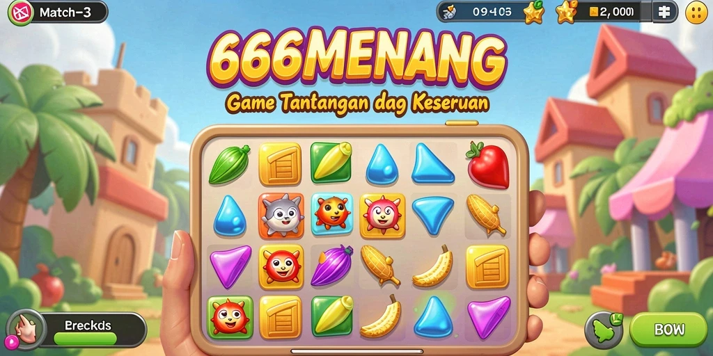 Screenshot gameplay 666MENANG menampilkan kombinasi permata yang seru dan menantang.