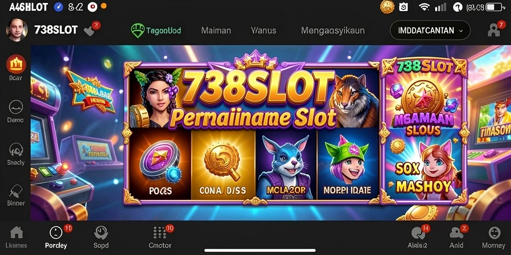 Tampilan gameplay seru dari 738SLOT dengan berbagai tema slot.