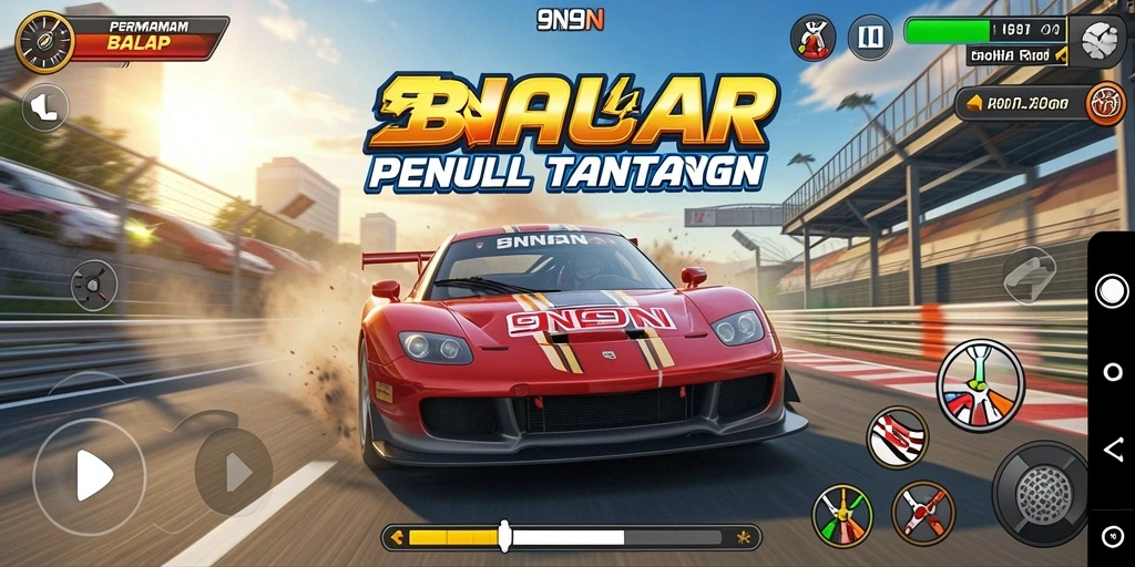 Gameplay seru di 9N9N dengan aksi balapan mendebarkan.
