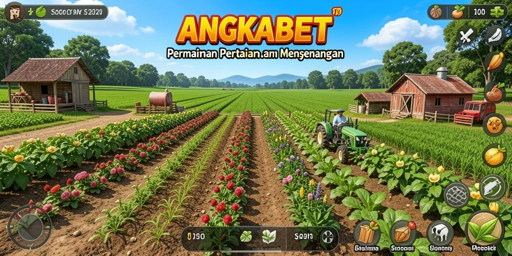 Gameplay seru dalam ANGKABET dengan pertanian yang berwarna-warni.