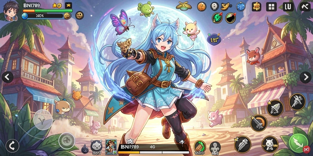 Screenshot gameplay BNI789 menampilkan pertarungan epik karakter anime.