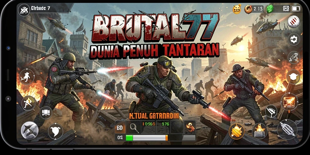 Tangkapan layar BRUTAL77 menunjukkan aksi petualangan yang menegangkan.
