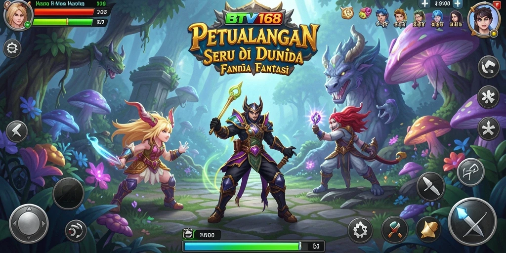 Screenshot BTV168 menunjukkan karakter dalam pertempuran epik di dunia RPG.