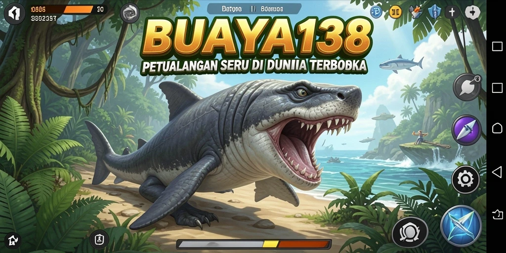 Screenshot utama BUAYA138 menampilkan pemandangan dunia terbuka yang menakjubkan.