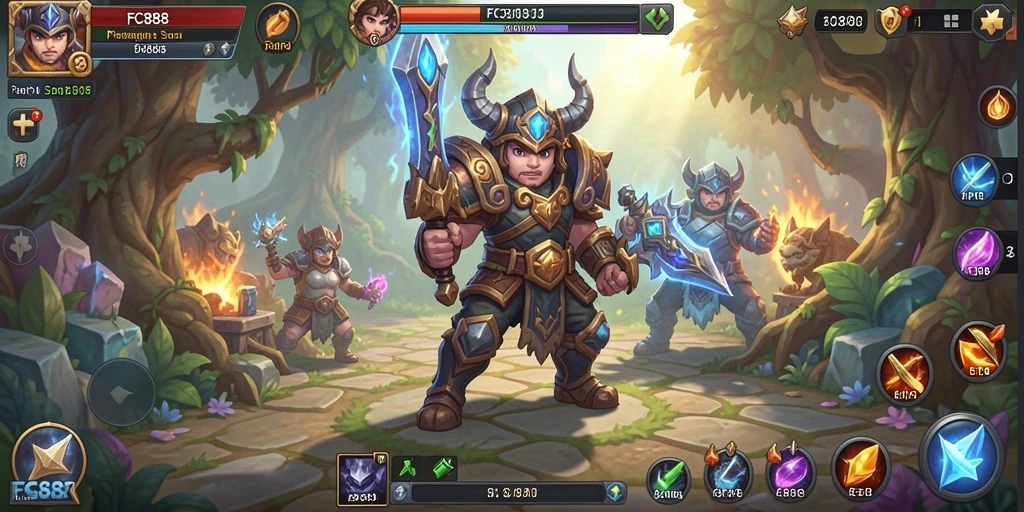 Screenshot gameplay ARPG FC888 yang menunjukkan aksi pertempuran yang mendebarkan.