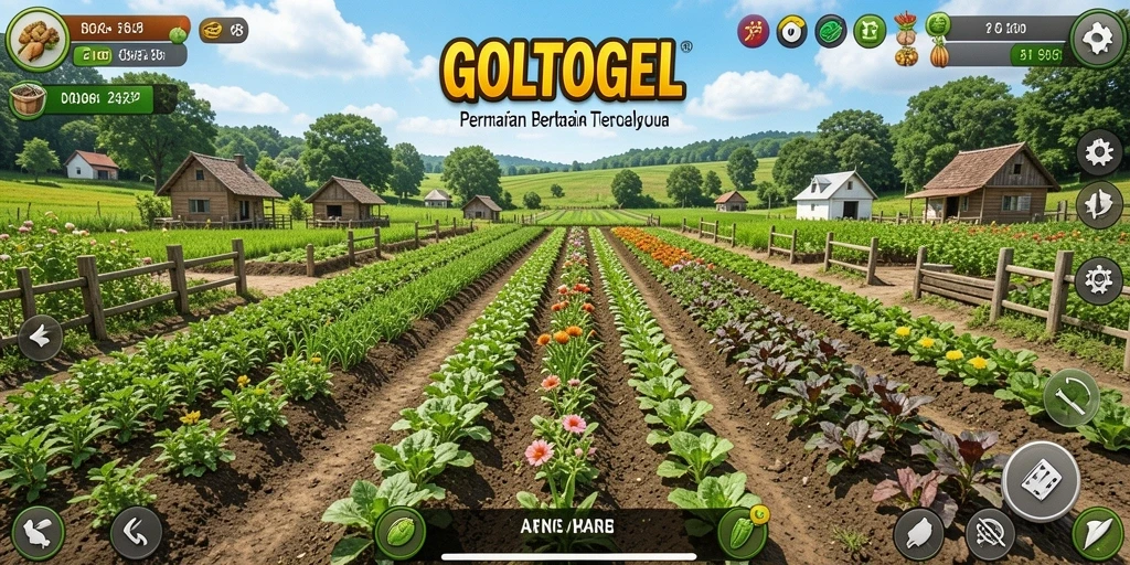 Tampilan gameplay GOLTOGEL yang menggambarkan suasana ladang yang asri.
