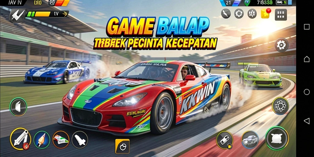 Tampilan gameplay KKWIN yang menegangkan selama balapan.