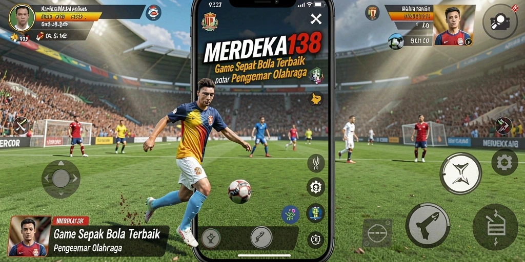 Tampilan gameplay mendebarkan dalam MERDEKA138 dengan aksi sepak bola yang realistis.