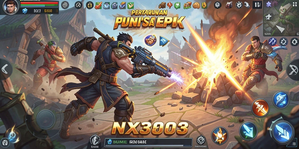 Screenshot gameplay NX303 menampilkan pertarungan intens dan karakter beragam.