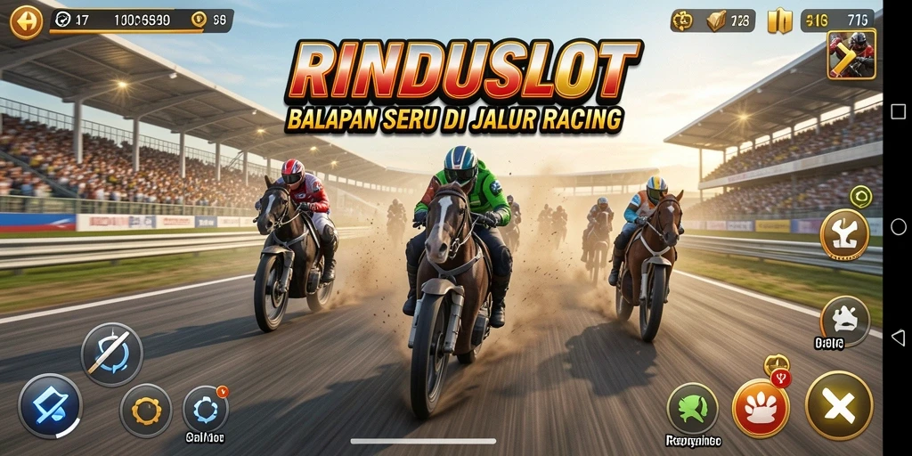 Tangkapan layar menampilkan aksi balapan RINDUSLOT yang mengasyikkan.