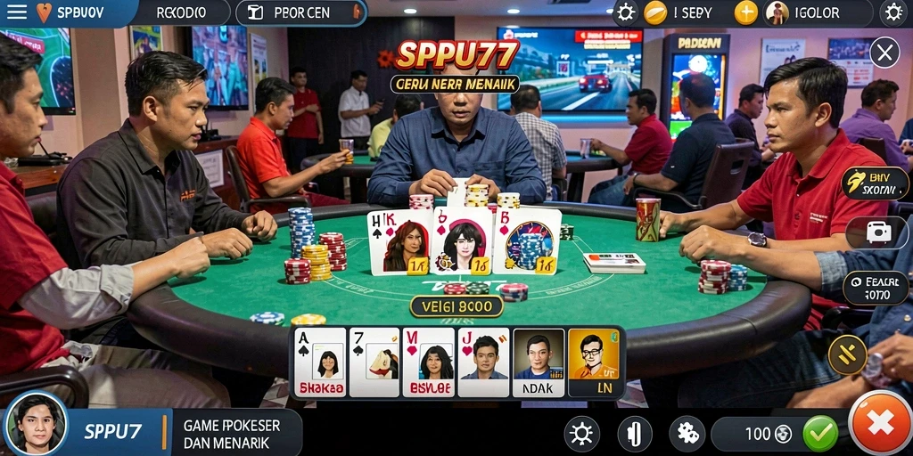 Tampilan gameplay menarik dari SPBU77 dengan pemain poker berkompetisi.