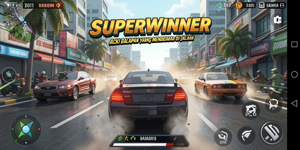 Tampilan menarik dari gameplay Racing SUPERWINNER yang mendebarkan.
