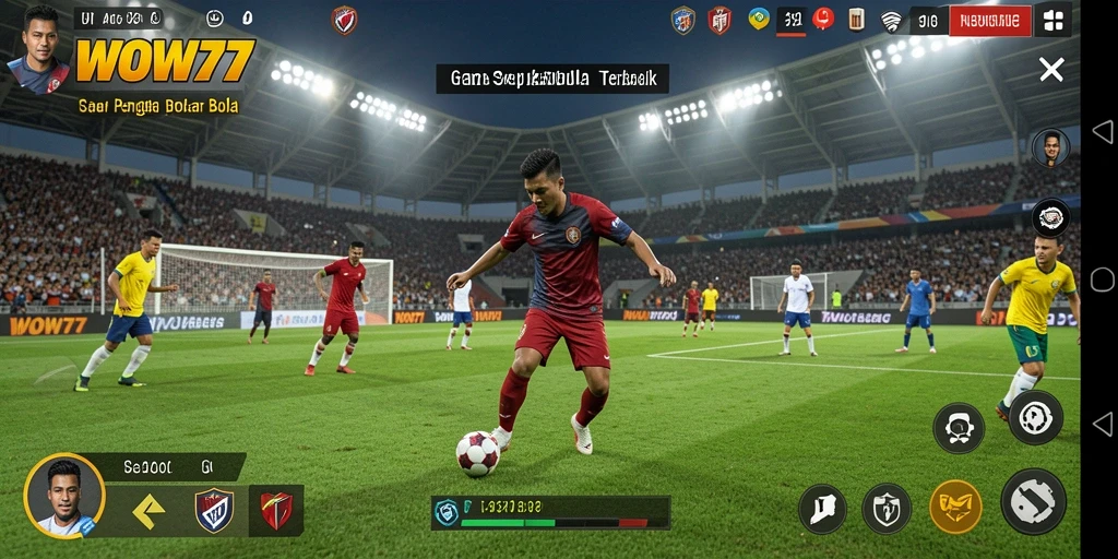 Tampilan gameplay WOW77 yang mendebarkan dan realistis saat bermain sepak bola.